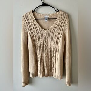 IZOD Golf Cable Knit Sweater Beige Womens size S-cabincore preppy sporty